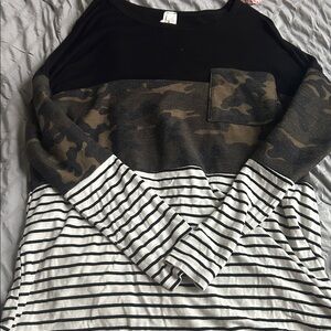Striped and Camouflage Long Sleeve Top